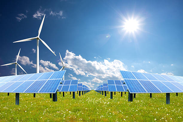 istock Wind turbines and solar panels. Green energy 512171241