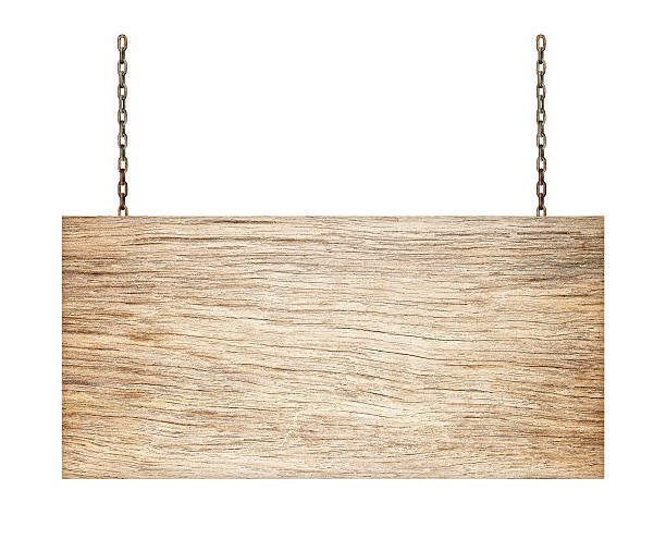 istock Wood sign from a chain isolated on white 512171710
