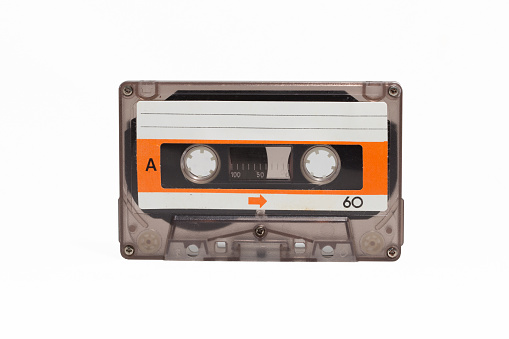 vintage cassette tape old technology isolated white background
