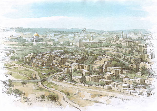 ilustrações, clipart, desenhos animados e ícones de paisagem de jerusalém - jerusalem judaism david tower
