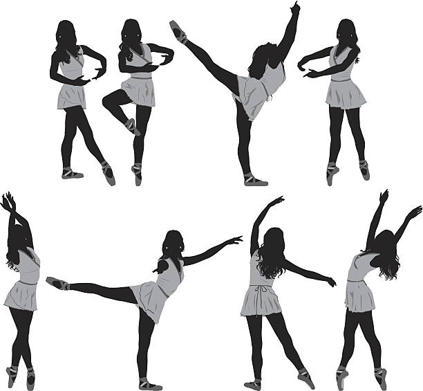 다양한 야기되는 발레 댄서 - silhouette ballet arms outstretched gymnastics stock illustrations