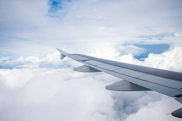 istock Wing of an airplane flying in the sky so beautiful. 512176807