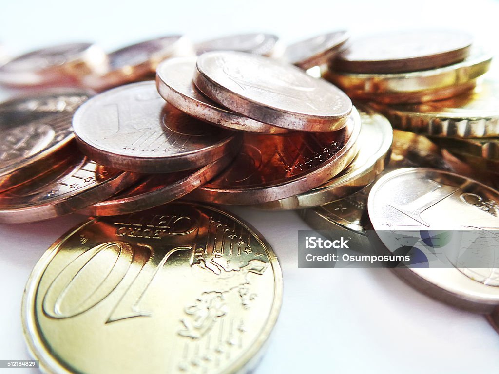 Euro coin money - copper and yellow cents Euro coin money - copper and yellow cents - (10,1,2) ten, one, two Bag Stock Photo