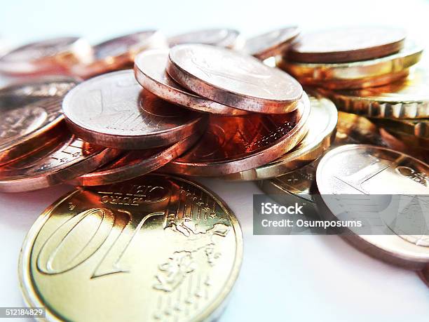 Euro Coin Money Copper And Yellow Cents Stock Photo - Download Image Now - Bag, Bronze - Alloy, Bronze Colored