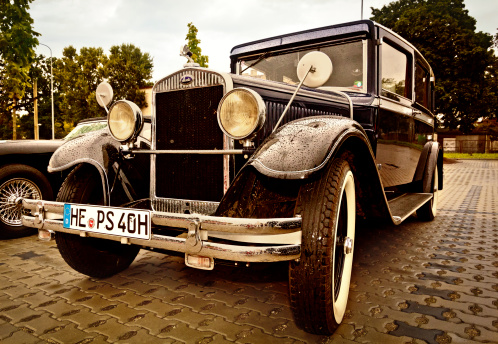 Szczecin, Poland - August 29, 2014: Renovated old classic Skoda 4 R parked on a parking lot in the Szczecin city center. Classic Skoda 4 R was produced from 1928 to 1930