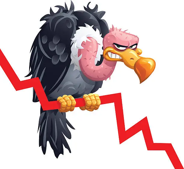 Vector illustration of Vulture Sitting On A Falling Graph