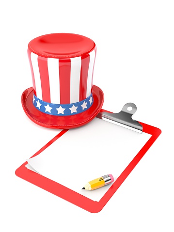 USA hat with clipboard isolated on white background