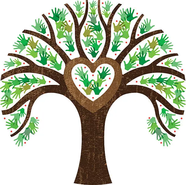 Vector illustration of Round hearty handy tree illustration