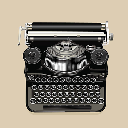 Realistic vector illustration of a vintage typewriter in retro color scheme