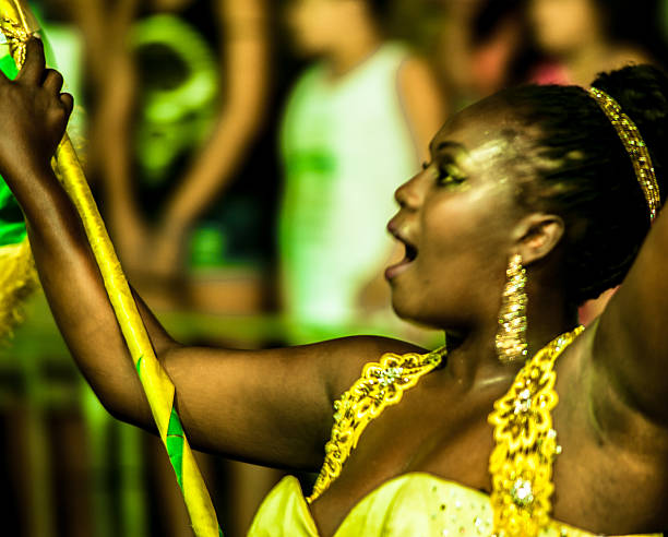 flagrant of samba school parade in the Brasilian carnival stock photo