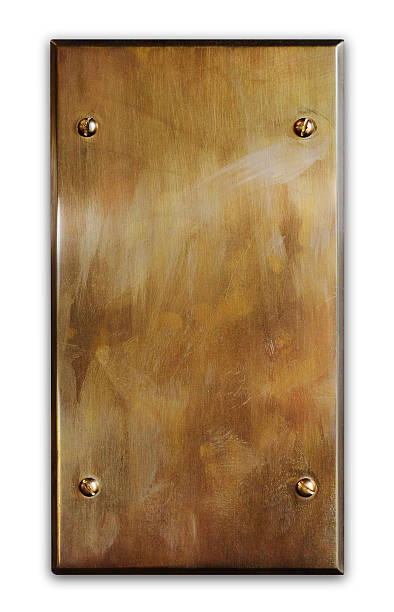 Blank brushed metal plaque (Clipping Path) Electrical Box Blank Cover or Blank brushed metal plaque isolated on white. (Clipping Path) bronze plaque texture stock pictures, royalty-free photos & images