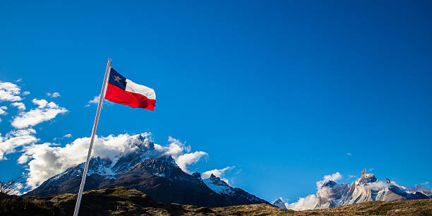 flag of chile in torres del paine, patagonia - 智利 個照片及圖片檔