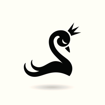 Vector illustration of stylized swan icon with crown on his head.