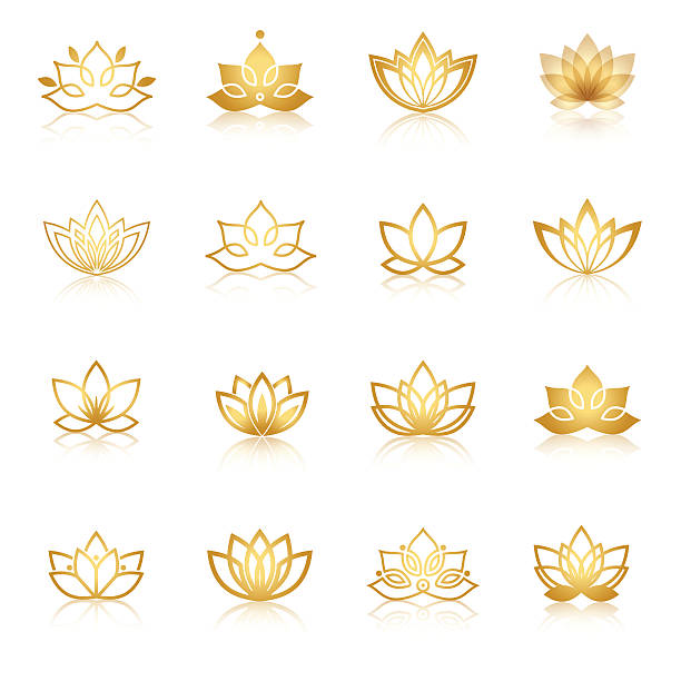 illustrations, cliparts, dessins animés et icônes de or symbole icônes de lotus. vector floral étiquettes pour le bien-être de l " industrie - abstract petal blossom decoration