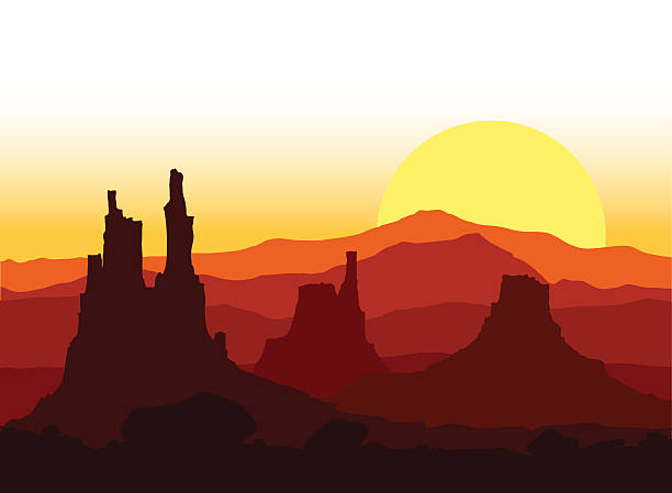 закат на скалистые горы. векторная иллюстрация. - mountain mountain range rocky mountains silhouette stock illustrations