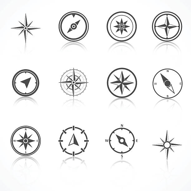 wiatr róży kompasu płaskie wektor zestaw symboli - compass travel symbol planning stock illustrations