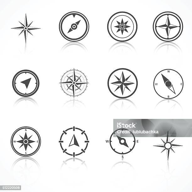 Wind Rose Compass Flat Vector Symbols Set Stock Illustration - Download Image Now - Navigational Compass, Icon Symbol, Symbol