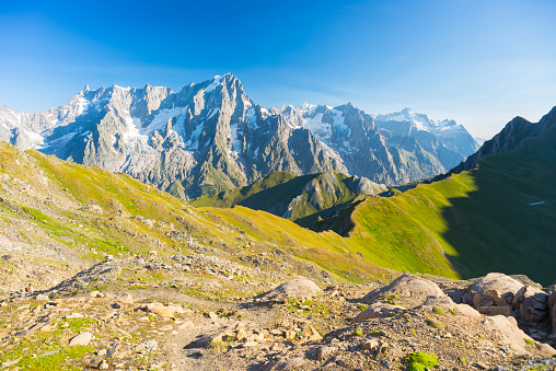 Majestic Mont Blanc massif and lush green alpine valley