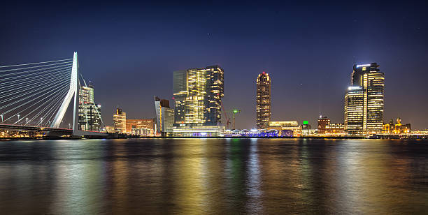 Rotterdam skyline at night hdr. stock photo