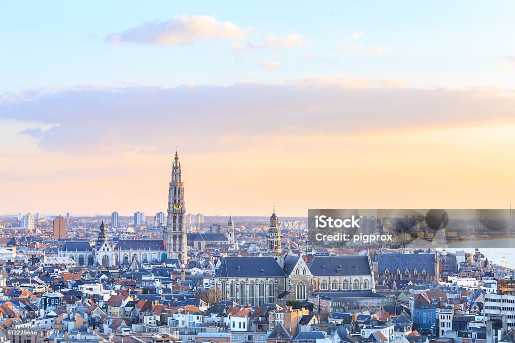 View over Antwerp with cathedral of our lady taken View over Antwerp with cathedral of our lady taken, Belgium Antwerp City - Belgium Stock Photo