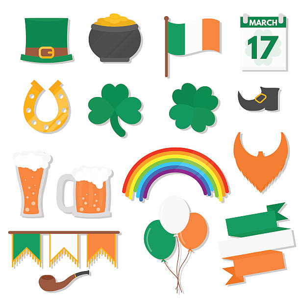 marca 17, dzień świętego patryka elementów zestawu. - clover ribbon march northern ireland stock illustrations