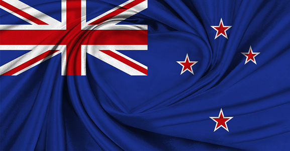New Zealand flag, three dimensional render, satin texture
