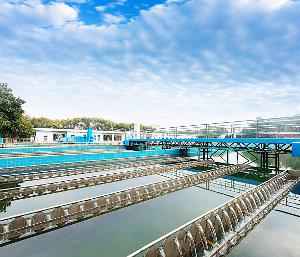 Modern urban wastewater treatment plant stock photo