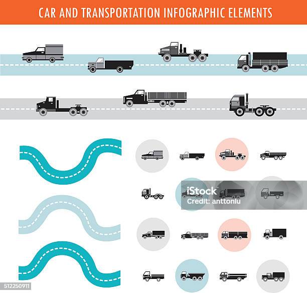 Car And Transportation Infographic And Icons Set Stock Illustration - Download Image Now - Abstract, Black Color, Blue