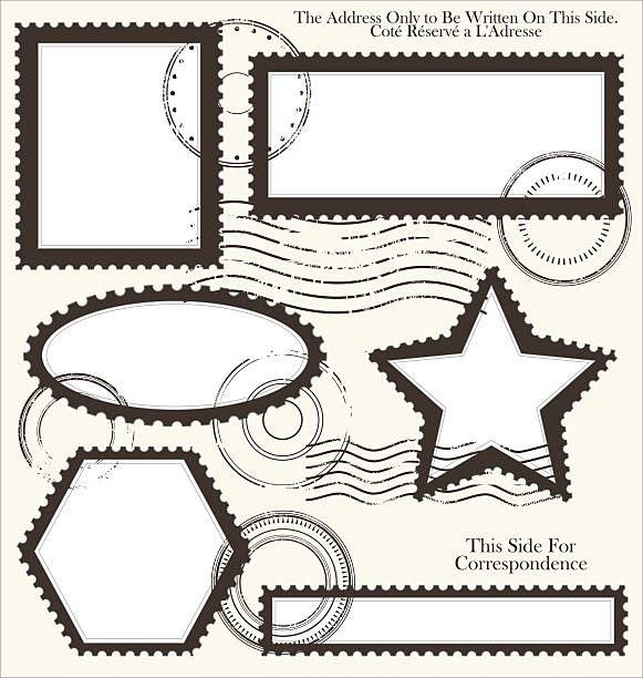 illustrations, cliparts, dessins animés et icônes de série de timbres de poste - air mail retro revival envelope rubber stamp