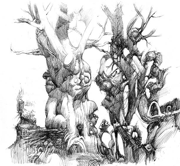 istock Drawing hand. Graphic sketch of trees. 512273982