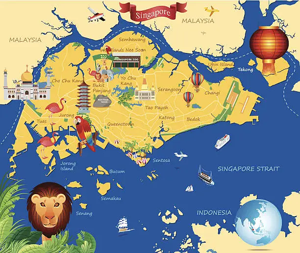 Vector illustration of Cartoon map of  Singapure