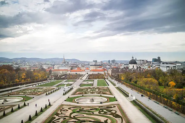 Beautiful panoramic view of the Belvedere of Vienna in autumn.