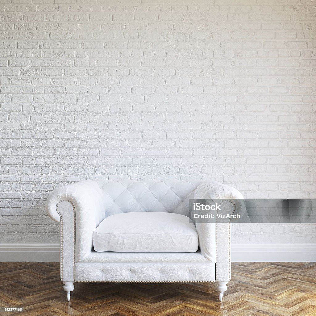 White Walls Brick Interior With Classic Leather Armchair Armchair Stock Photo
