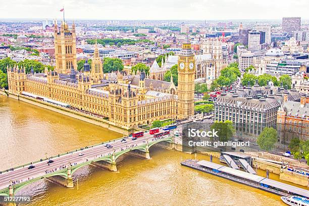 Aerial View Of The Big Ben The Parliament And The Thames River Stock Photo - Download Image Now