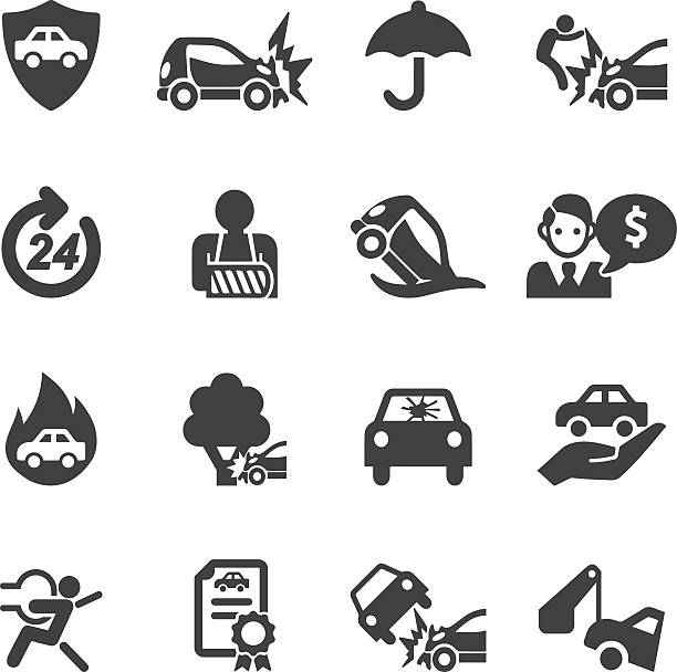 bildbanksillustrationer, clip art samt tecknat material och ikoner med car insurance silhouette icons | eps10 - bilförsäkring