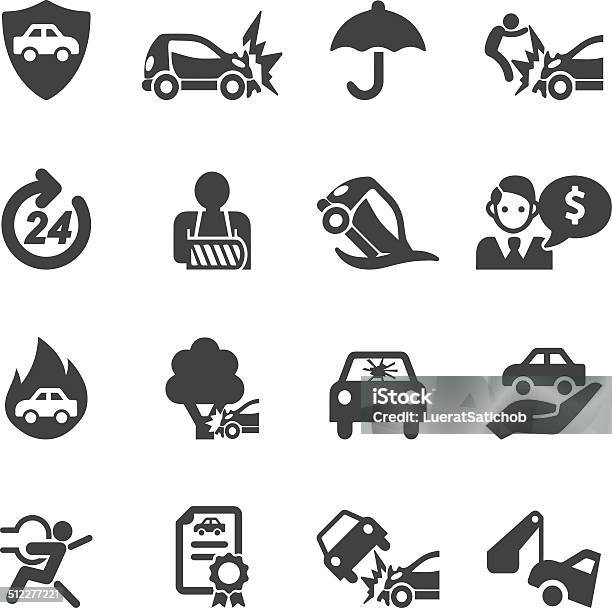 Car Insurance Silhouette Icons Eps10 Stock Illustration - Download Image Now - Icon Symbol, Car Accident, Car Insurance
