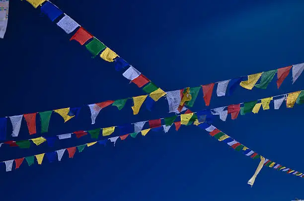 Prayer flags with blue background