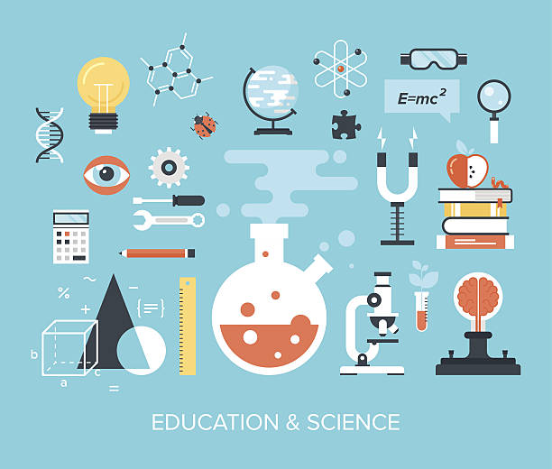 ilustraciones, imágenes clip art, dibujos animados e iconos de stock de educación y ciencia - science innovation microscope healthcare and medicine