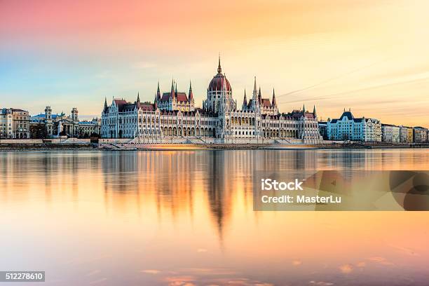 Hungarian Parliament At Sunset Budapest Stock Photo - Download Image Now - Budapest, Danube River, Hungary