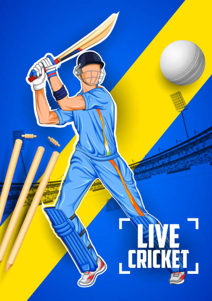 ilustraciones, imágenes clip art, dibujos animados e iconos de stock de bateador tocando campeonato de críquet - críquet