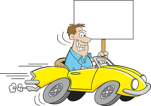 Cartoon Man Driving A Car And Holding A Sign Stock Illustration - Download  Image Now - Sports Car, Cartoon, Driving - iStock
