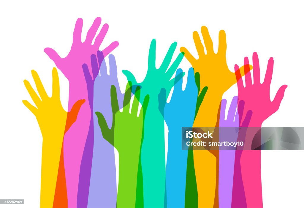 Hands raised High Colourful overlapping silhouettes of Hands raised. EPS10 file, best in RGB, CS5 versions in zip Hand Raised stock vector