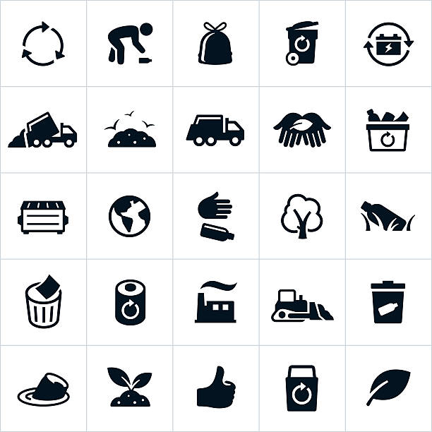 waste management and recycling icons - atık yönetimi stock illustrations
