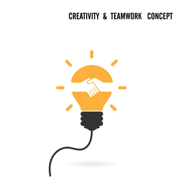 Light bulb idea and handshake concept vector art illustration