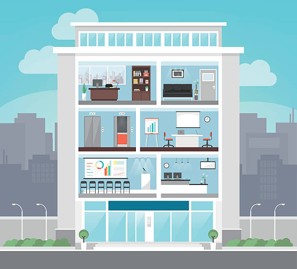 stockillustraties, clipart, cartoons en iconen met corporate office building - binnenopname