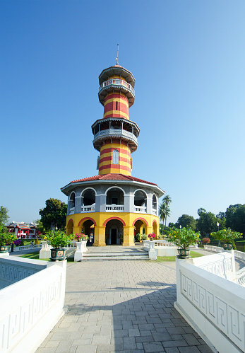 Chinese Pagoda at Bang Pa Royal Palace, Ayutthaya.  Bangkok, Thailand