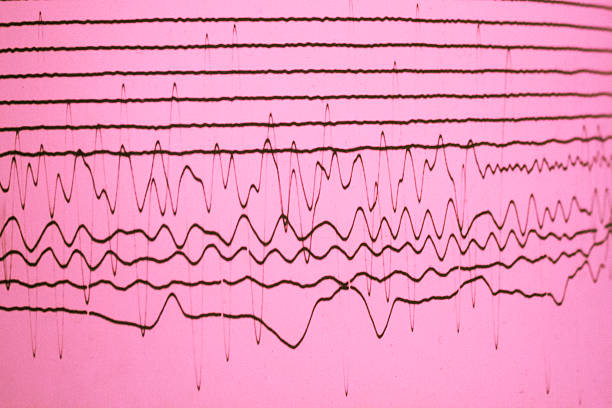 Lines magnitude The lines that characterize the danger scale of an earthquake on pink background. seismology stock pictures, royalty-free photos & images