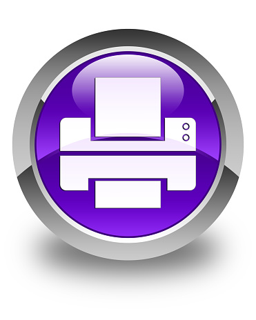Printer icon glossy purple round button