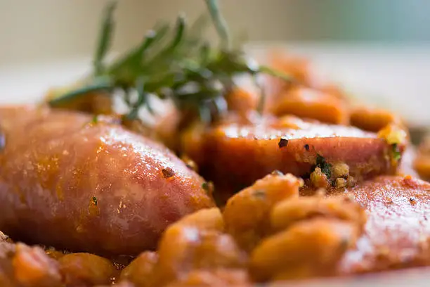 Photo of Cassoulet Toulousain, detail of sausages