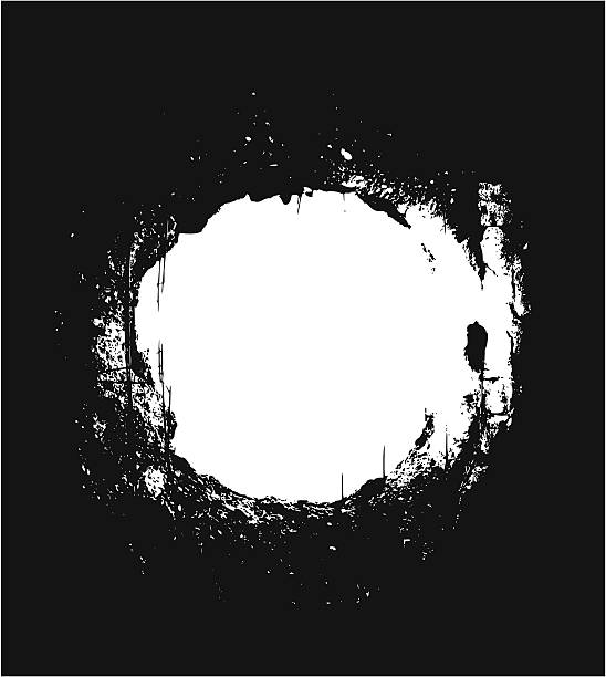 Hole over black background Explosion hole on the black background concrete borders stock illustrations